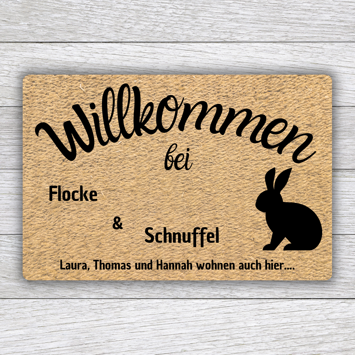 Individuell gestaltbare Kaninchen Fußmatte mit Tiernamen – Willkommen bei – 60x40 cm