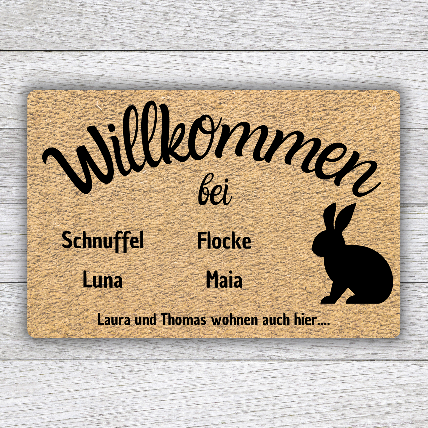 Individuell gestaltbare Kaninchen Fußmatte mit Tiernamen – Willkommen bei – 60x40 cm