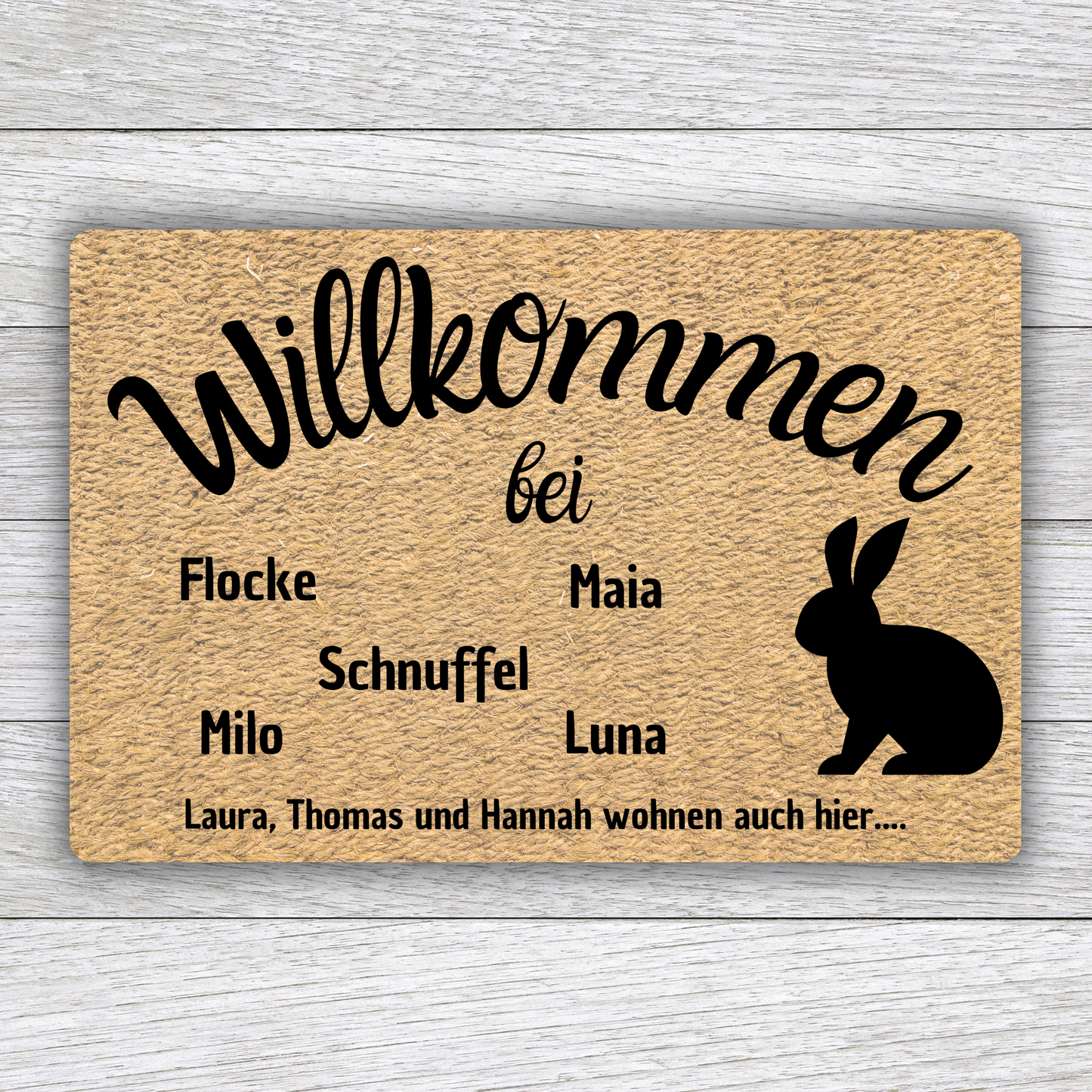 Individuell gestaltbare Kaninchen Fußmatte mit Tiernamen – Willkommen bei – 60x40 cm