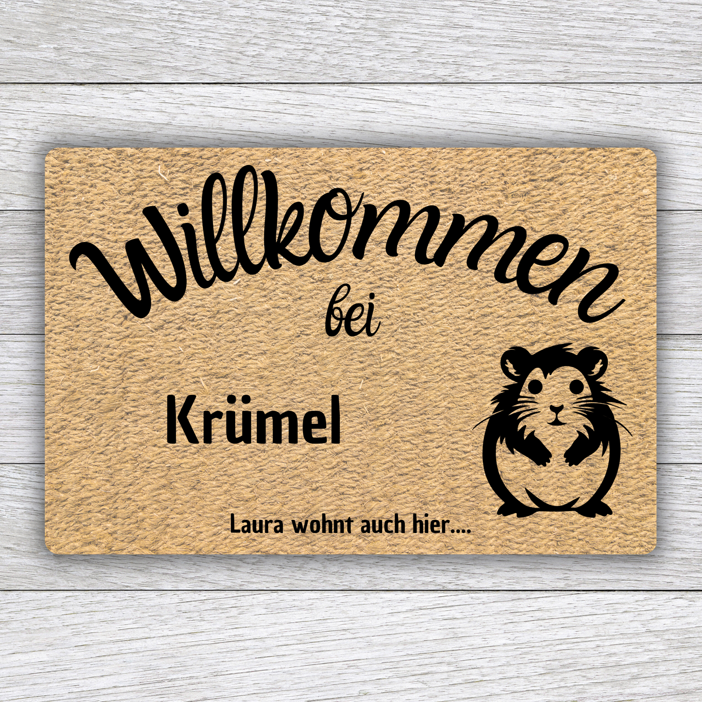 Individuell gestaltbare Hamster Fußmatte mit Tiernamen – Willkommen bei – 60x40 cm