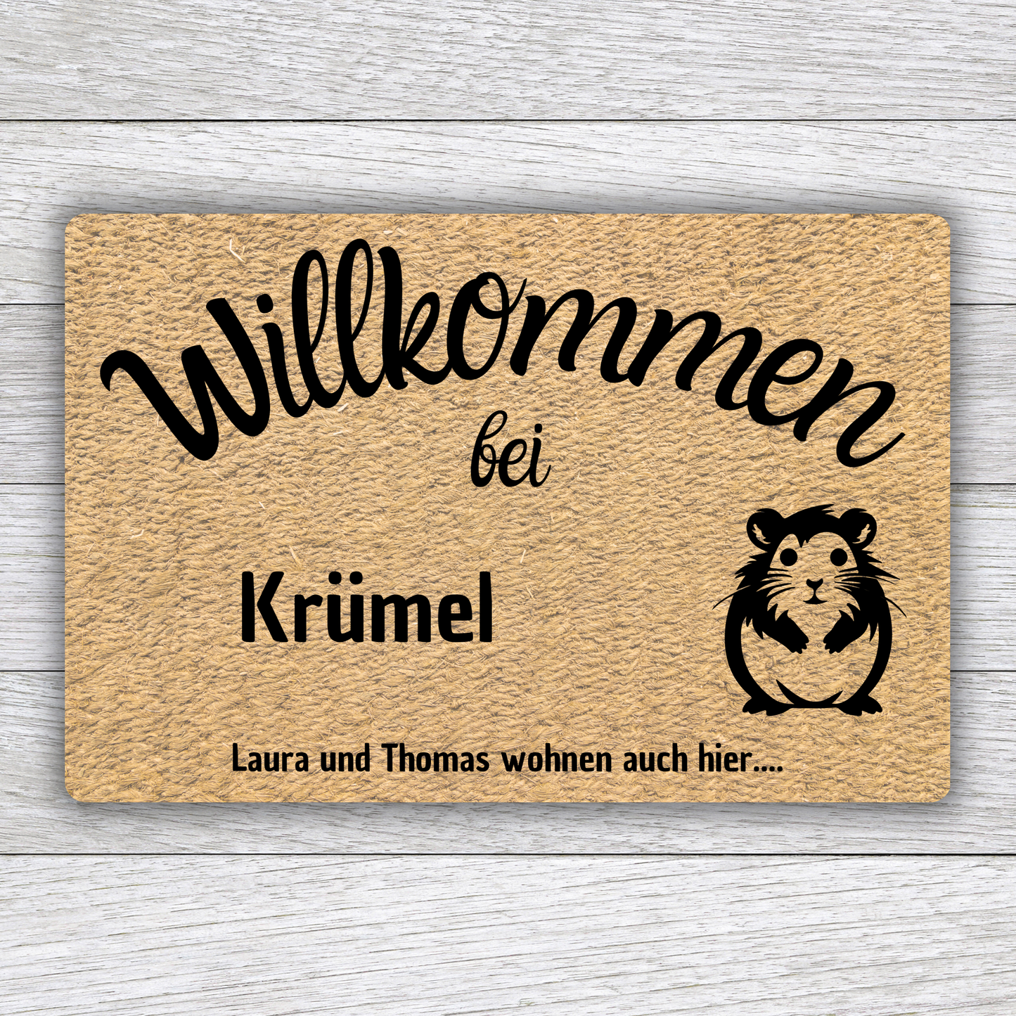 Individuell gestaltbare Hamster Fußmatte mit Tiernamen – Willkommen bei – 60x40 cm