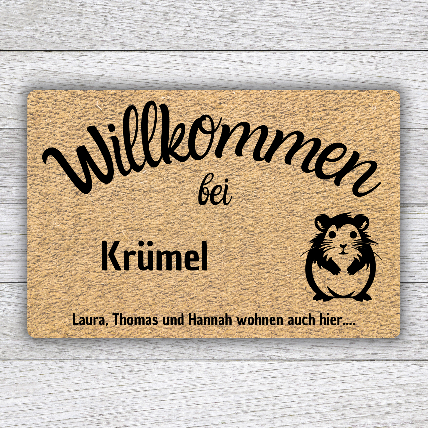 Individuell gestaltbare Hamster Fußmatte mit Tiernamen – Willkommen bei – 60x40 cm