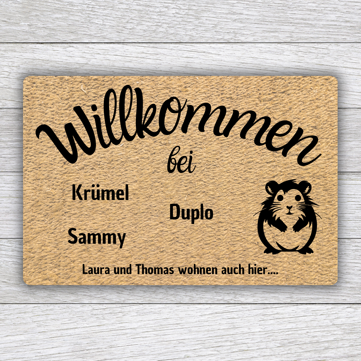 Individuell gestaltbare Hamster Fußmatte mit Tiernamen – Willkommen bei – 60x40 cm