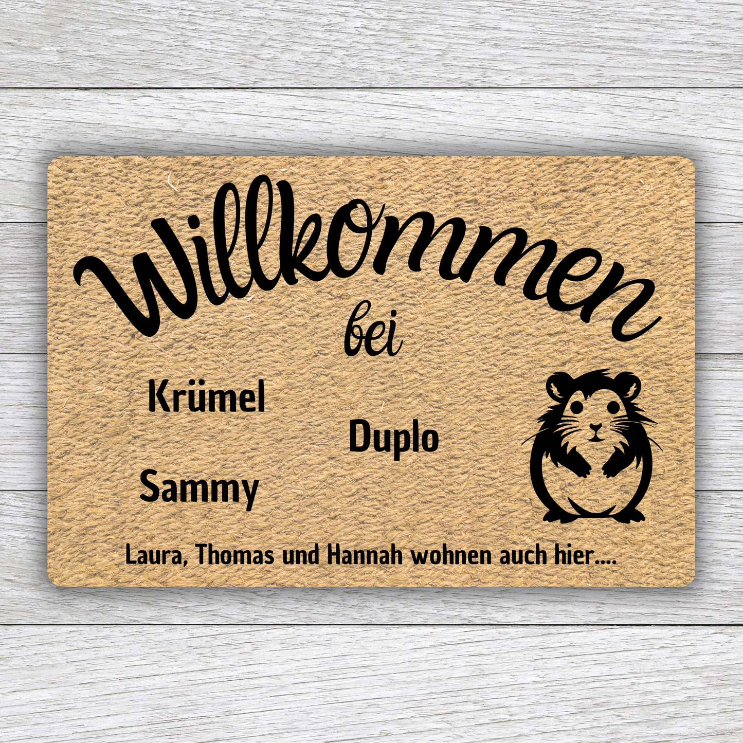 Individuell gestaltbare Hamster Fußmatte mit Tiernamen – Willkommen bei – 60x40 cm