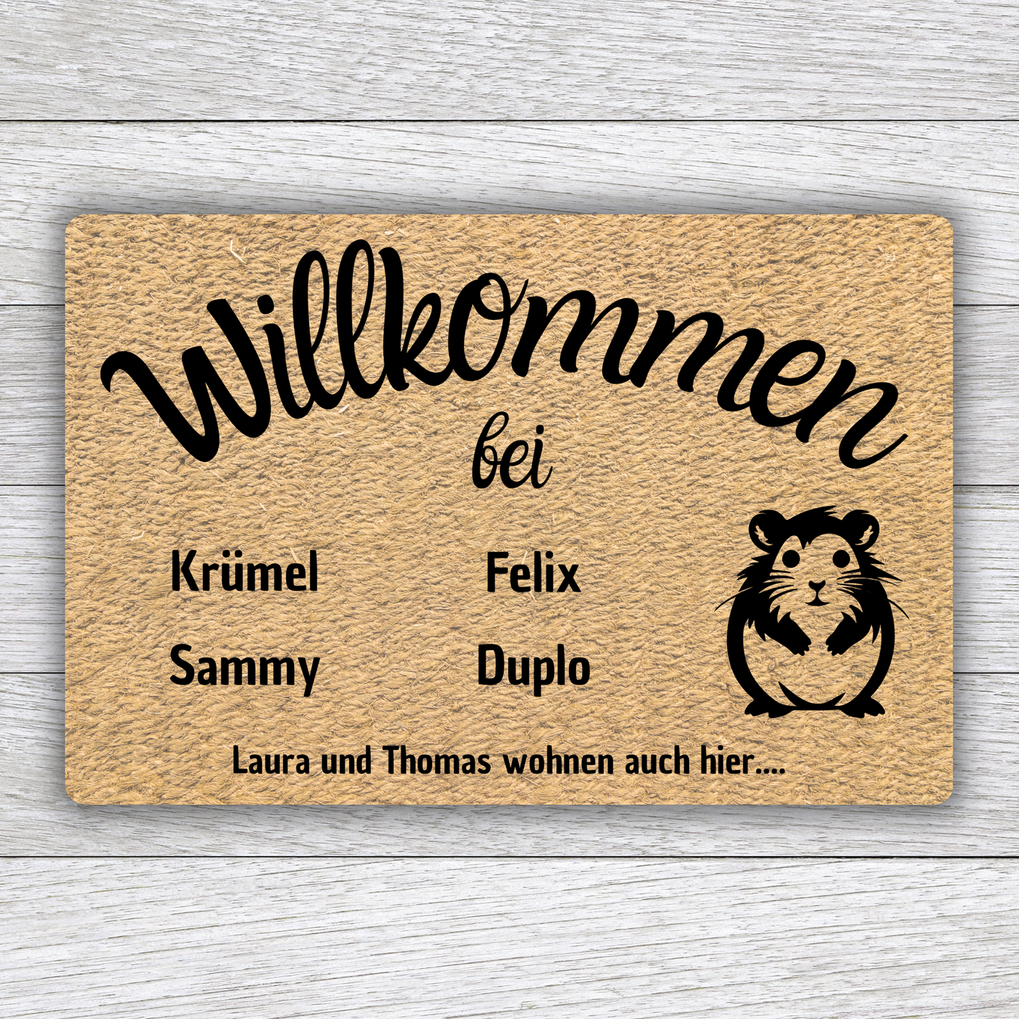 Individuell gestaltbare Hamster Fußmatte mit Tiernamen – Willkommen bei – 60x40 cm