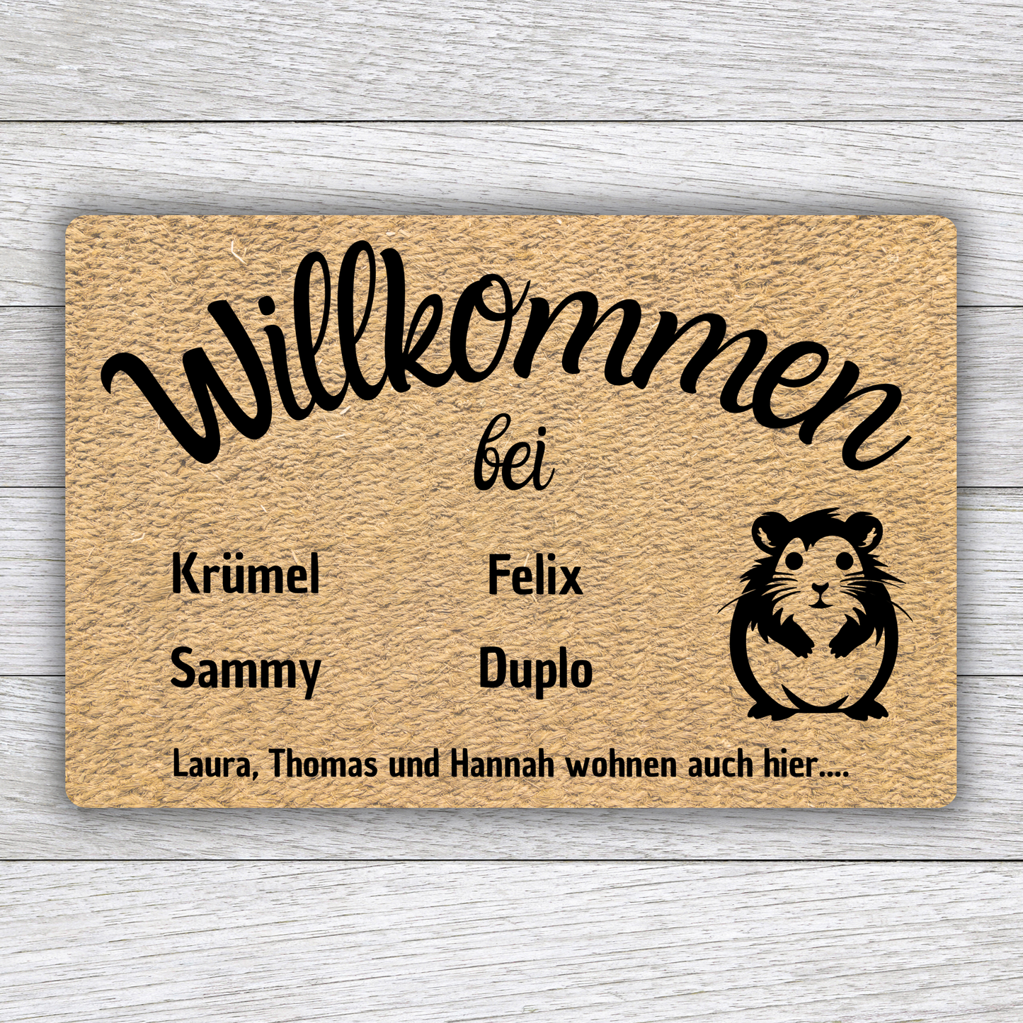 Individuell gestaltbare Hamster Fußmatte mit Tiernamen – Willkommen bei – 60x40 cm