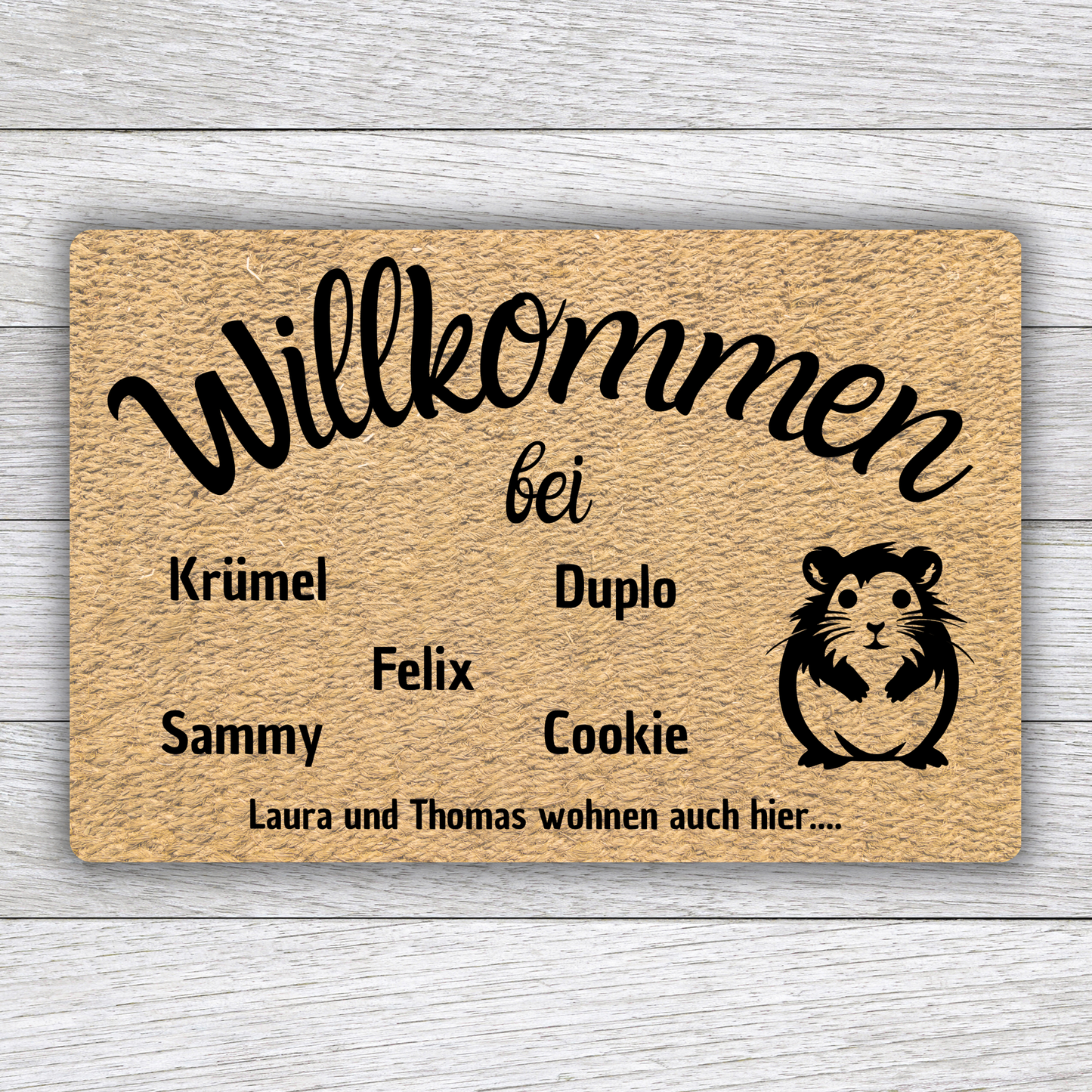 Individuell gestaltbare Hamster Fußmatte mit Tiernamen – Willkommen bei – 60x40 cm