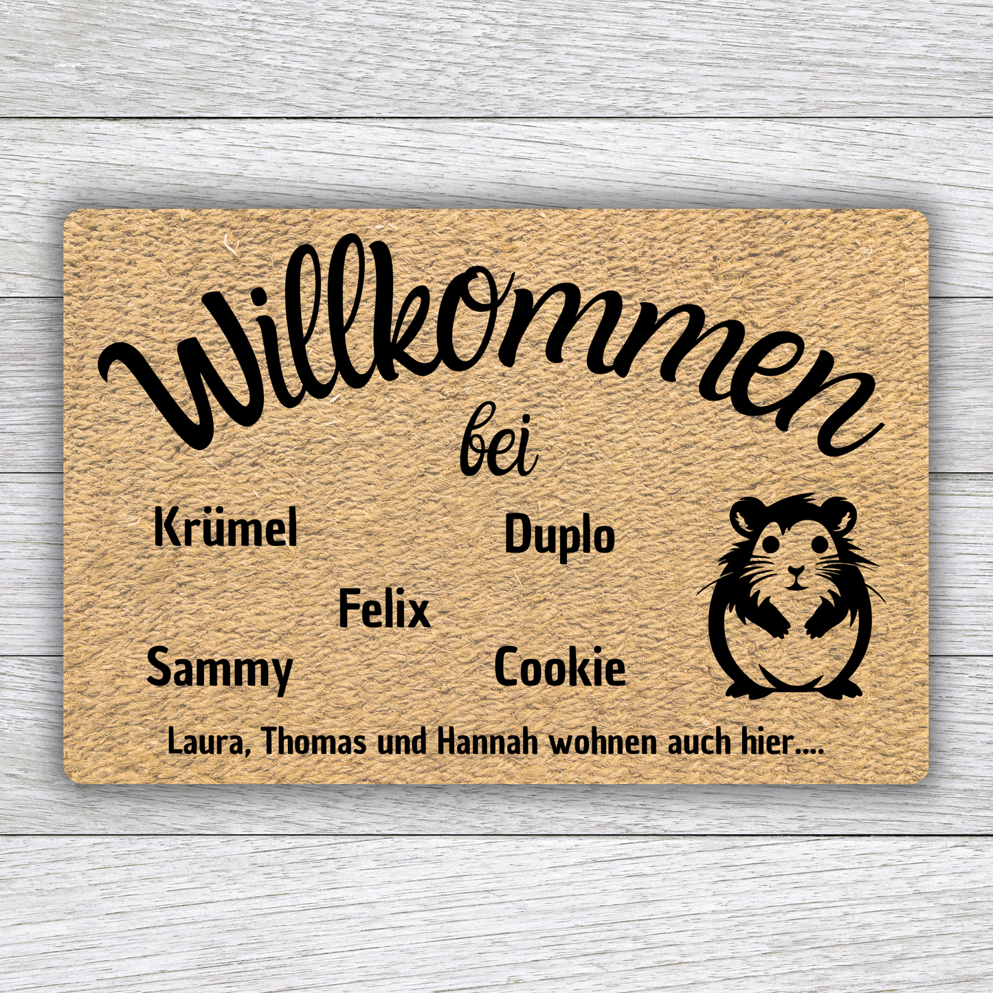 Individuell gestaltbare Hamster Fußmatte mit Tiernamen – Willkommen bei – 60x40 cm