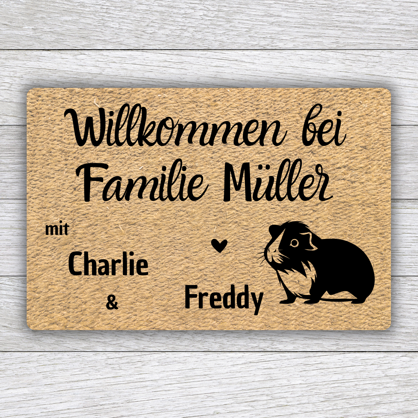 Individuell gestaltbare Meerschweinchen Fußmatte mit Tiernamen – Willkommen bei Familie – 60x40 cm