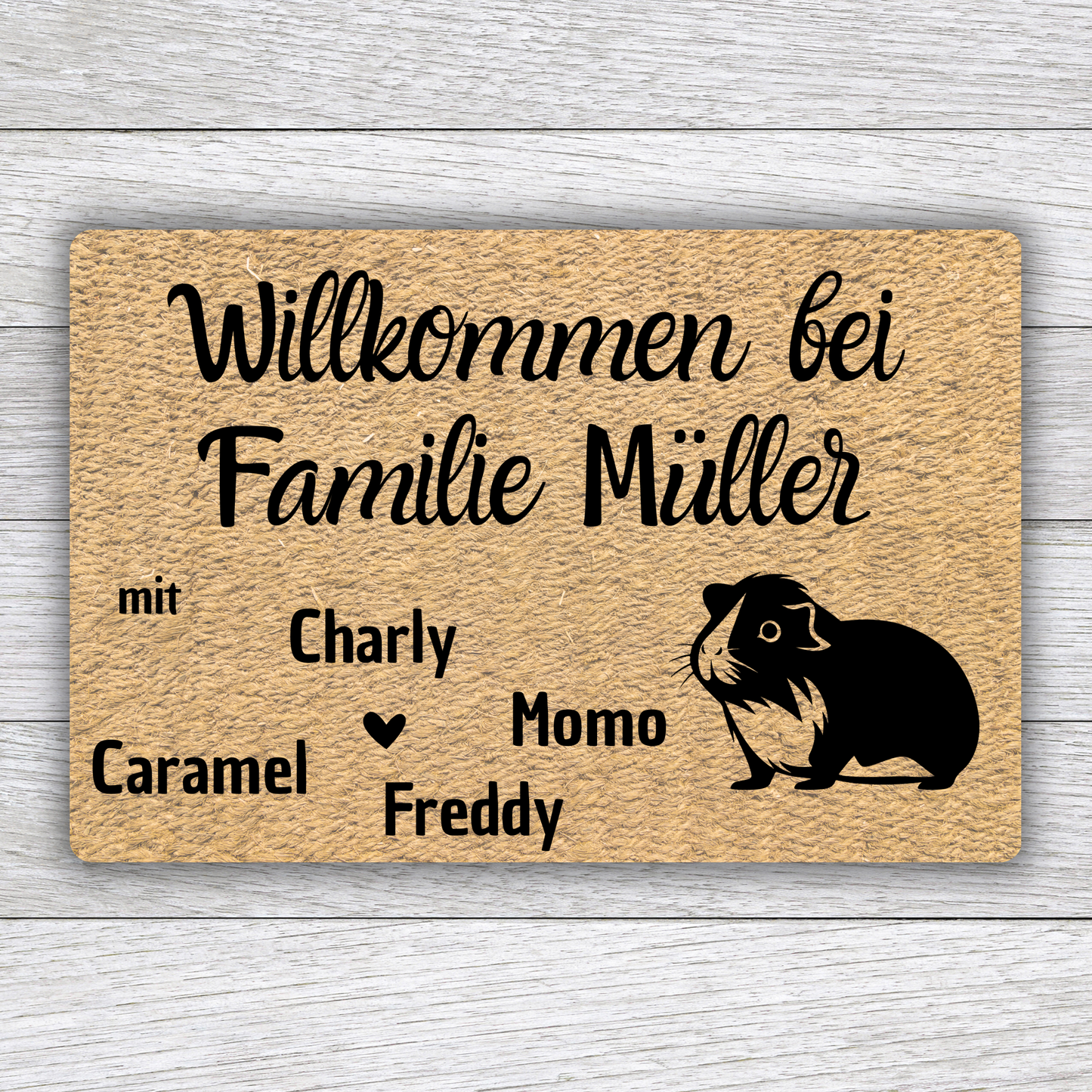 Individuell gestaltbare Meerschweinchen Fußmatte mit Tiernamen – Willkommen bei Familie – 60x40 cm