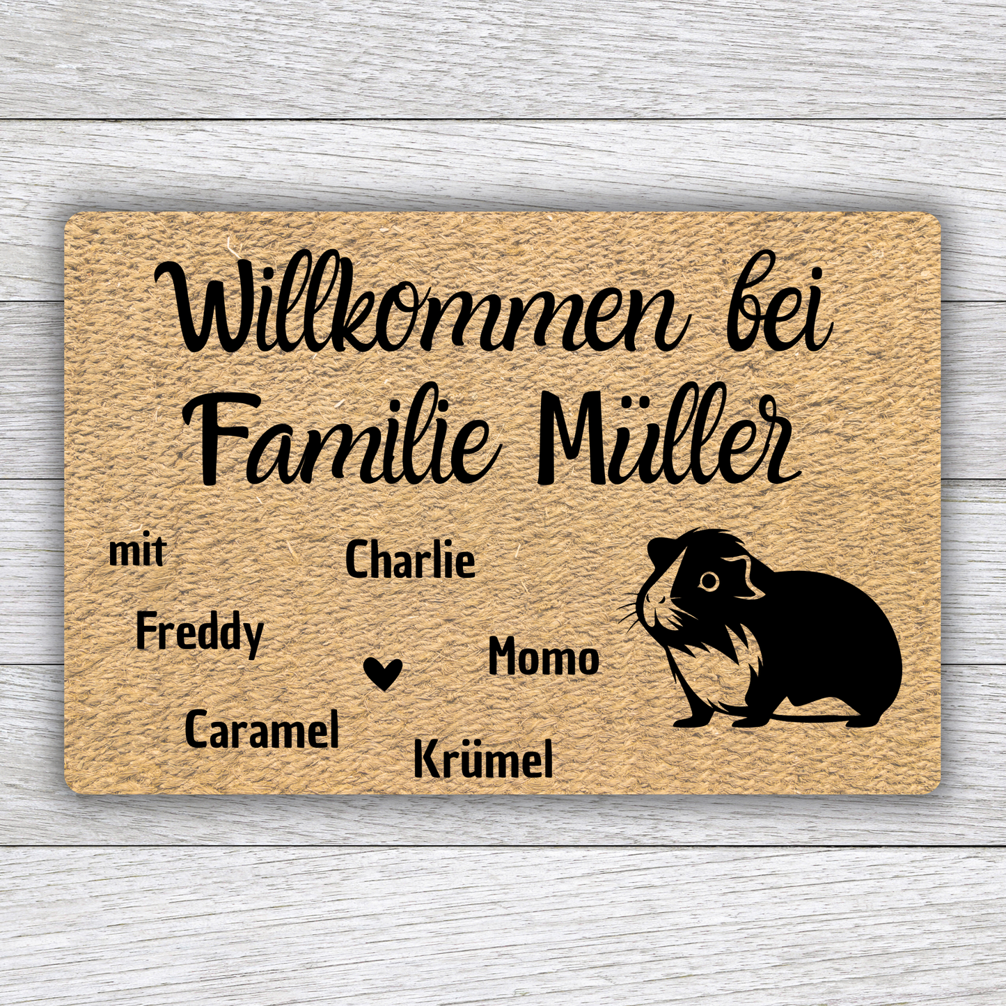 Individuell gestaltbare Meerschweinchen Fußmatte mit Tiernamen – Willkommen bei Familie – 60x40 cm