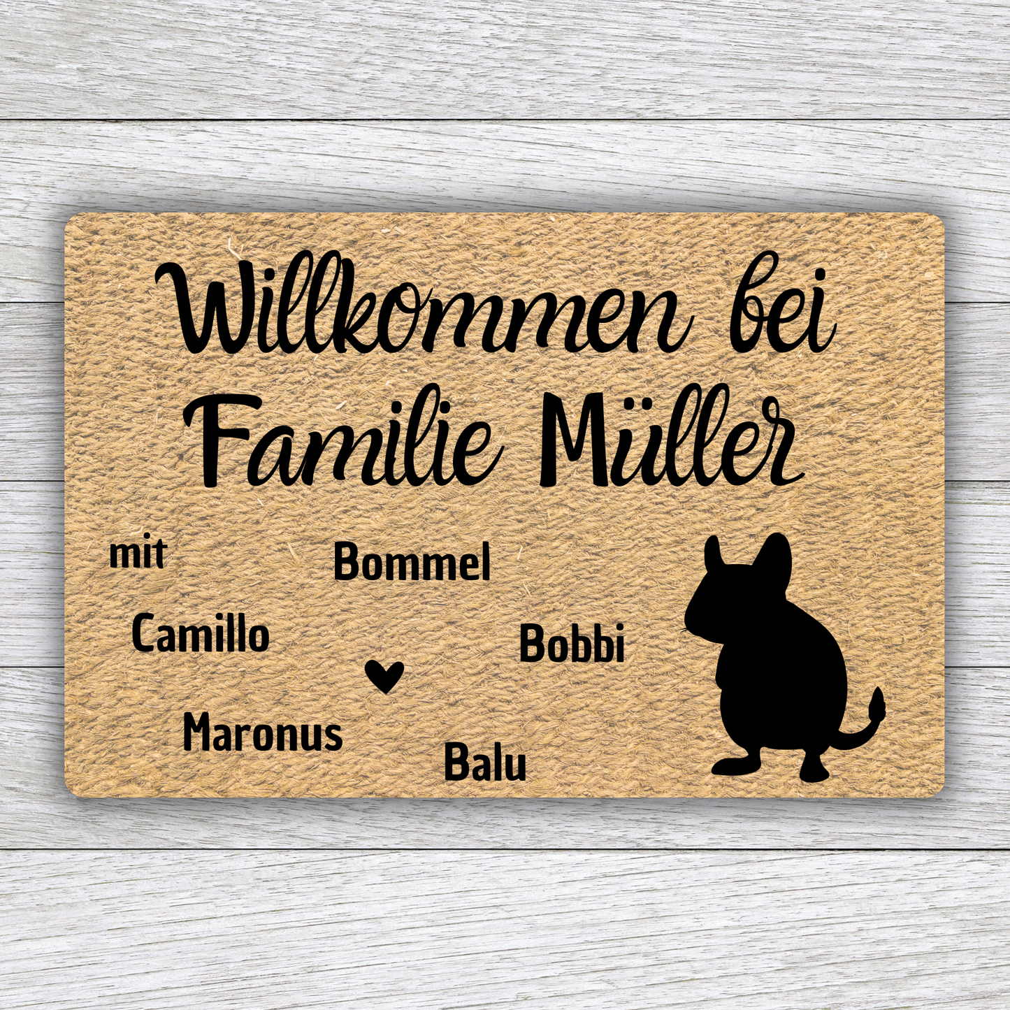 Individuell gestaltbare Degu Fußmatte mit Tiernamen – Willkommen bei Familie – 60x40 cm