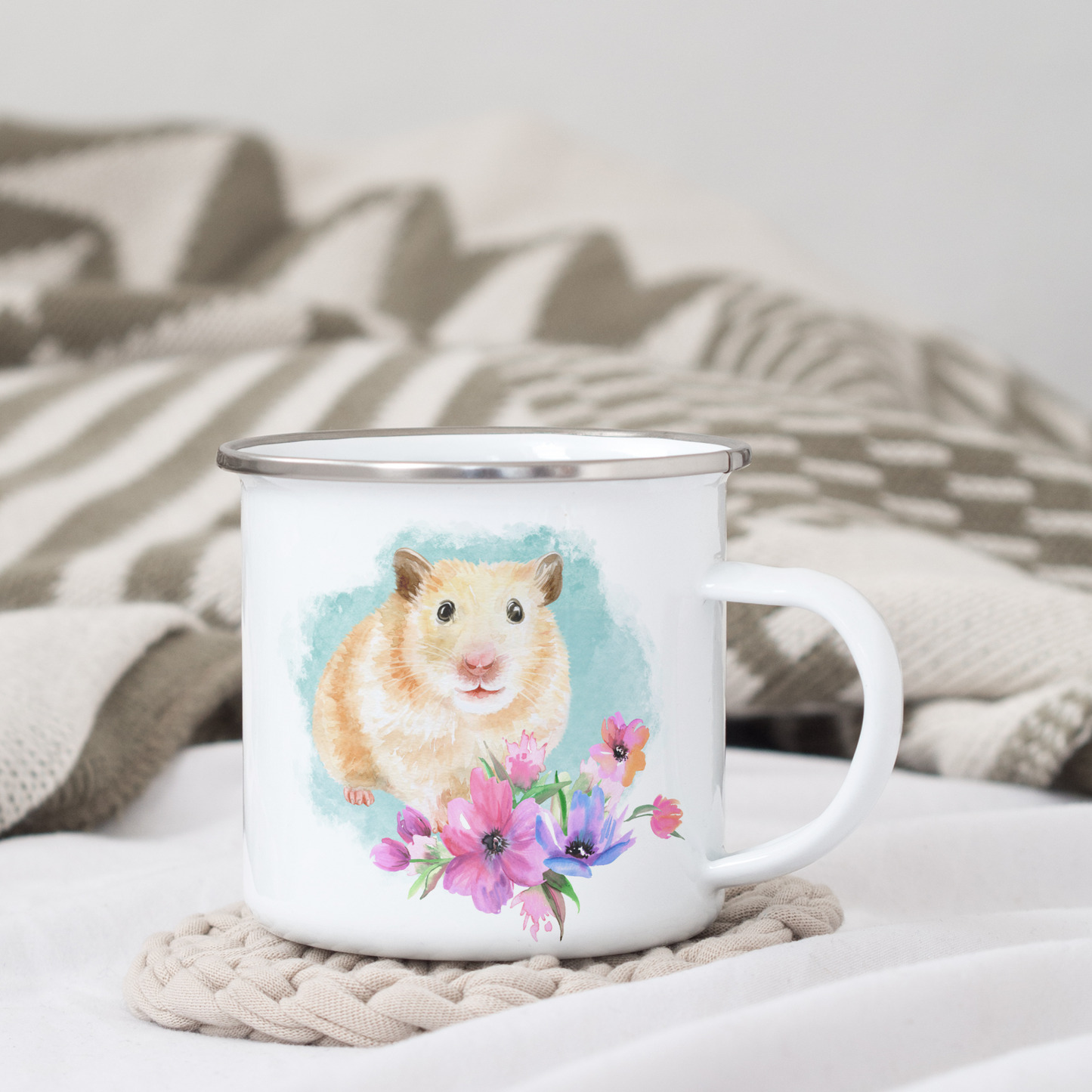 Vintage Emaille Tasse Hamster Frühling