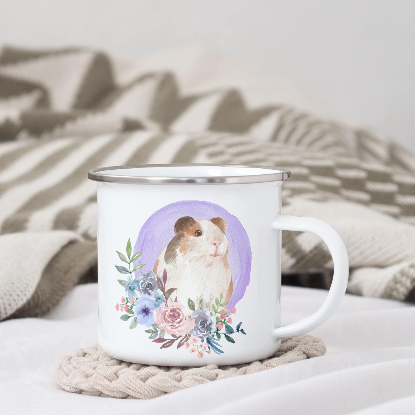 Vintage Emaille Tasse Meerschweinchen Frühling