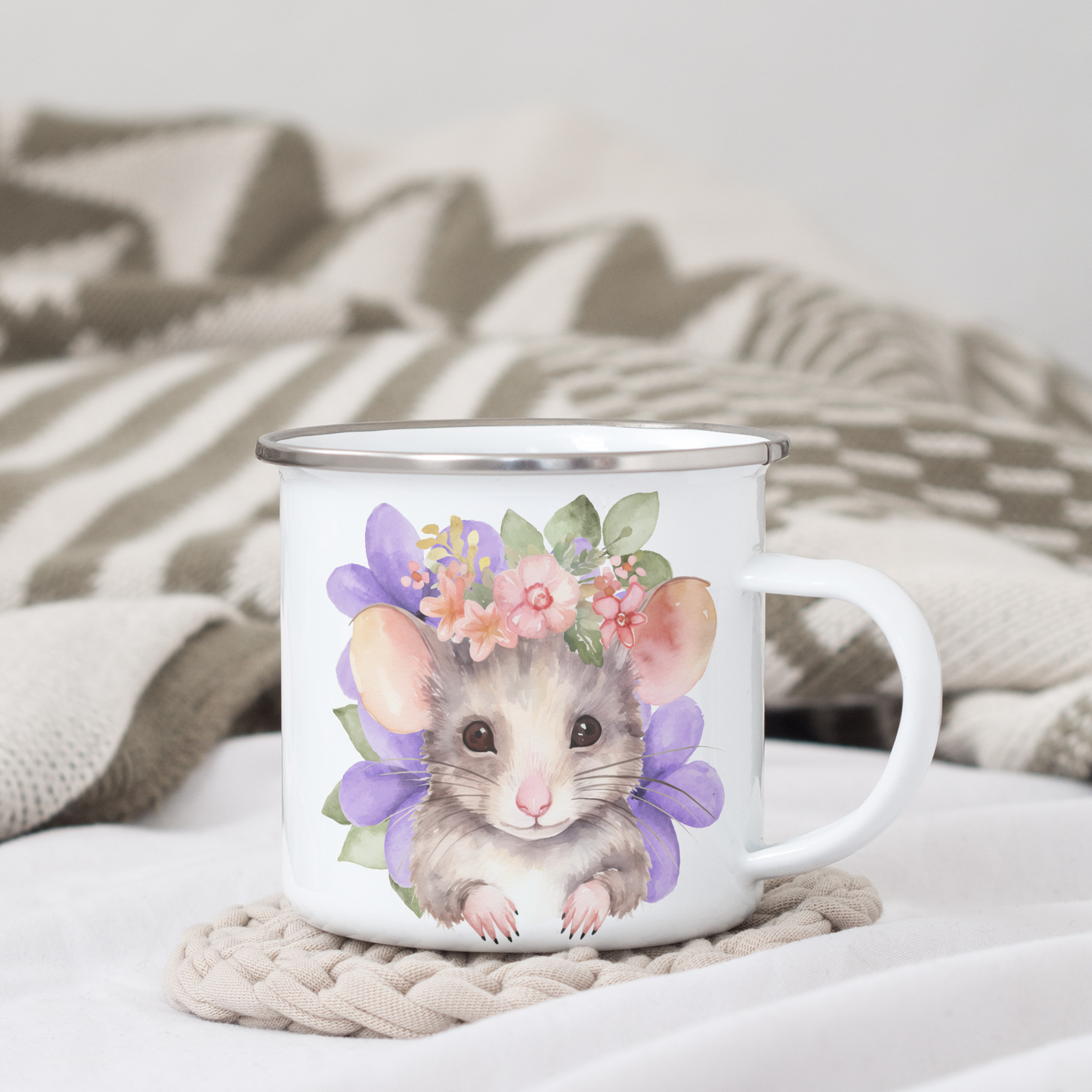 Vintage Emaille Tasse Mäuse Frühling