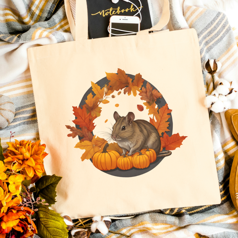 Baumwolltasche mit Degu Herbst-Motiv in der Farbe natur