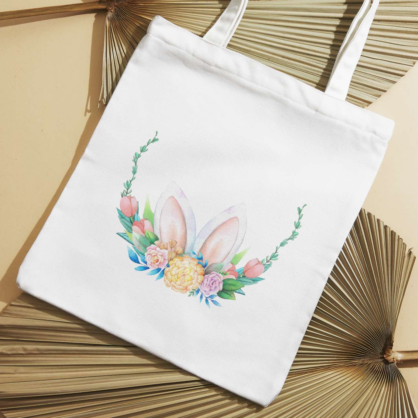 Baumwolltasche mit Motiv Kaninchenohren in der Farbe weiß