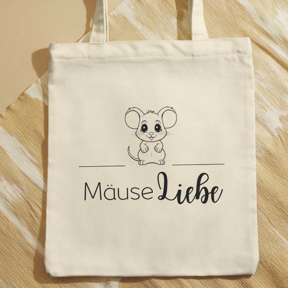 Baumwolltasche mit Motiv Mäuse-Liebe in der Farbe natur