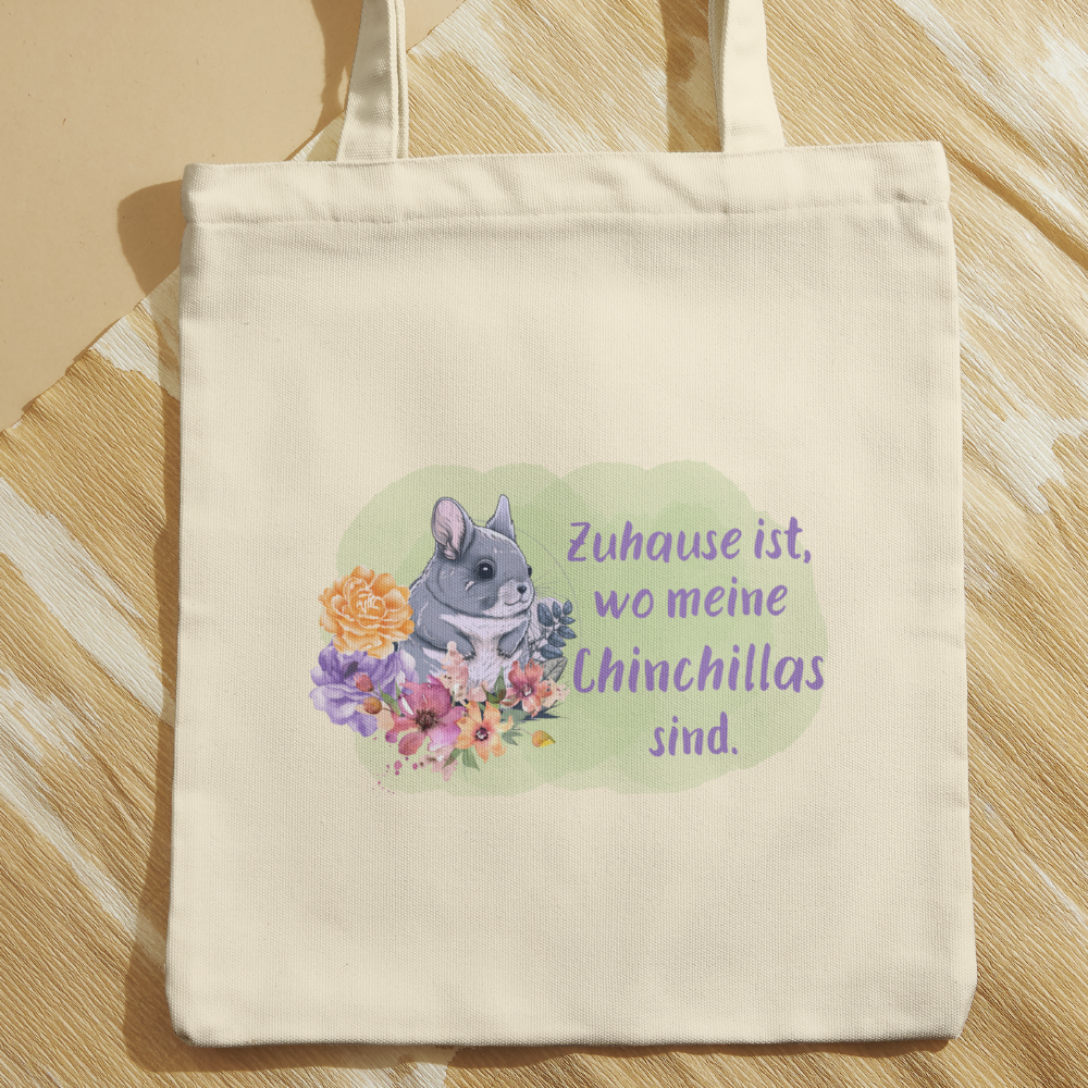 Baumwolltasche mit Motiv Zuhause ist wo meine Chinchillas sind in der Farbe natur