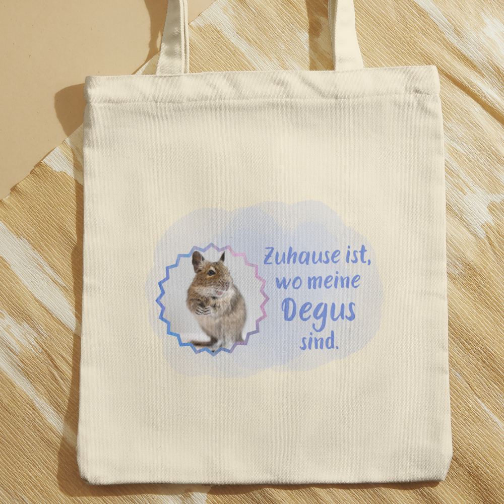 Baumwolltasche mit Motiv Zuhause ist wo meine Degus sind in der Farbe natur