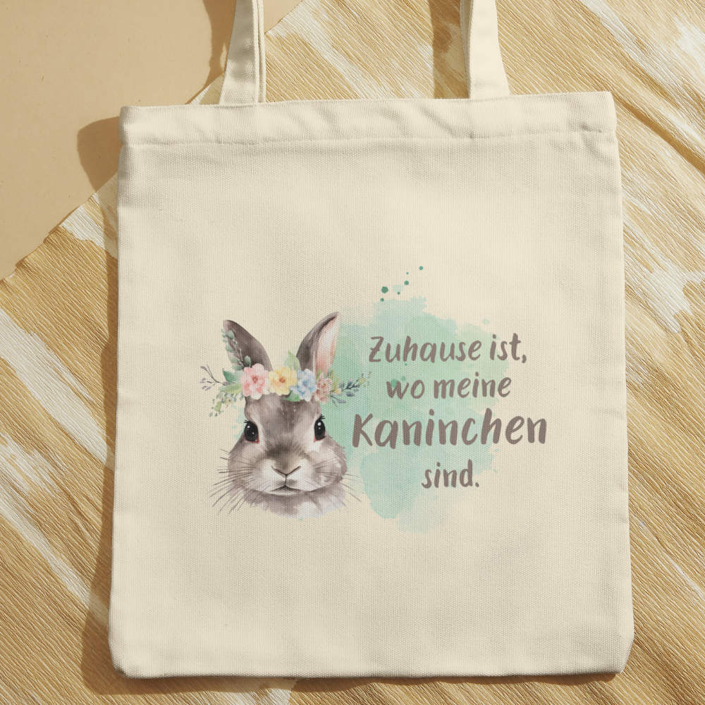 Baumwolltasche mit Motiv Zuhause ist wo meine Kaninchen sind in der Farbe natur