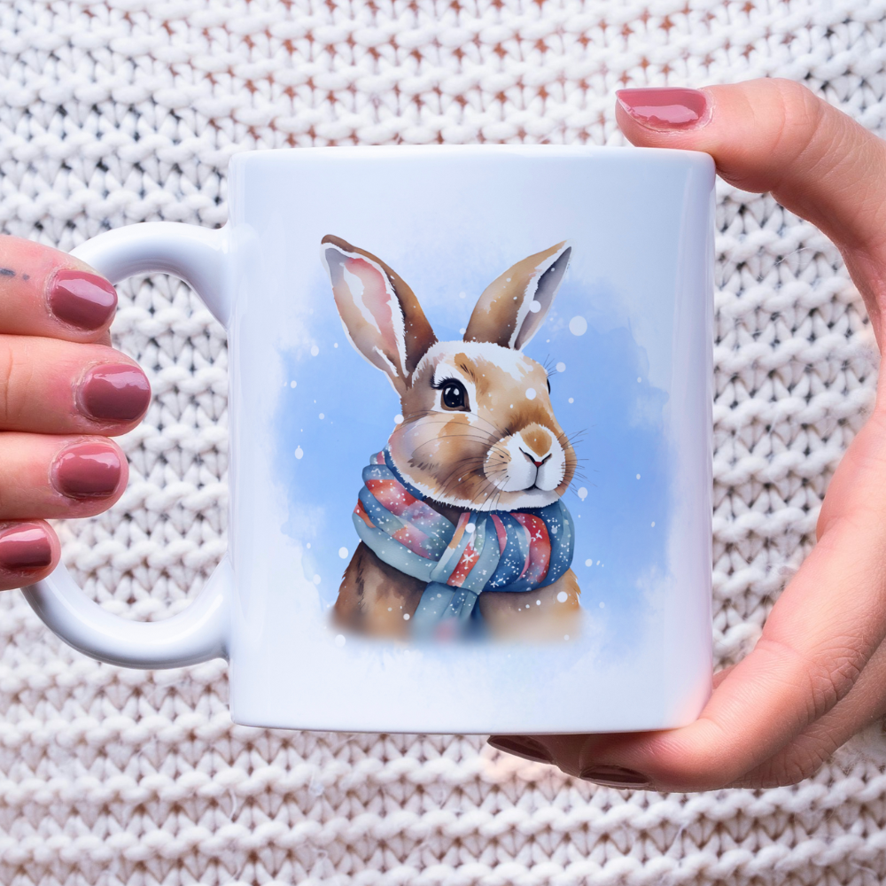 Tasse Kaninchen Winter mit Schal
