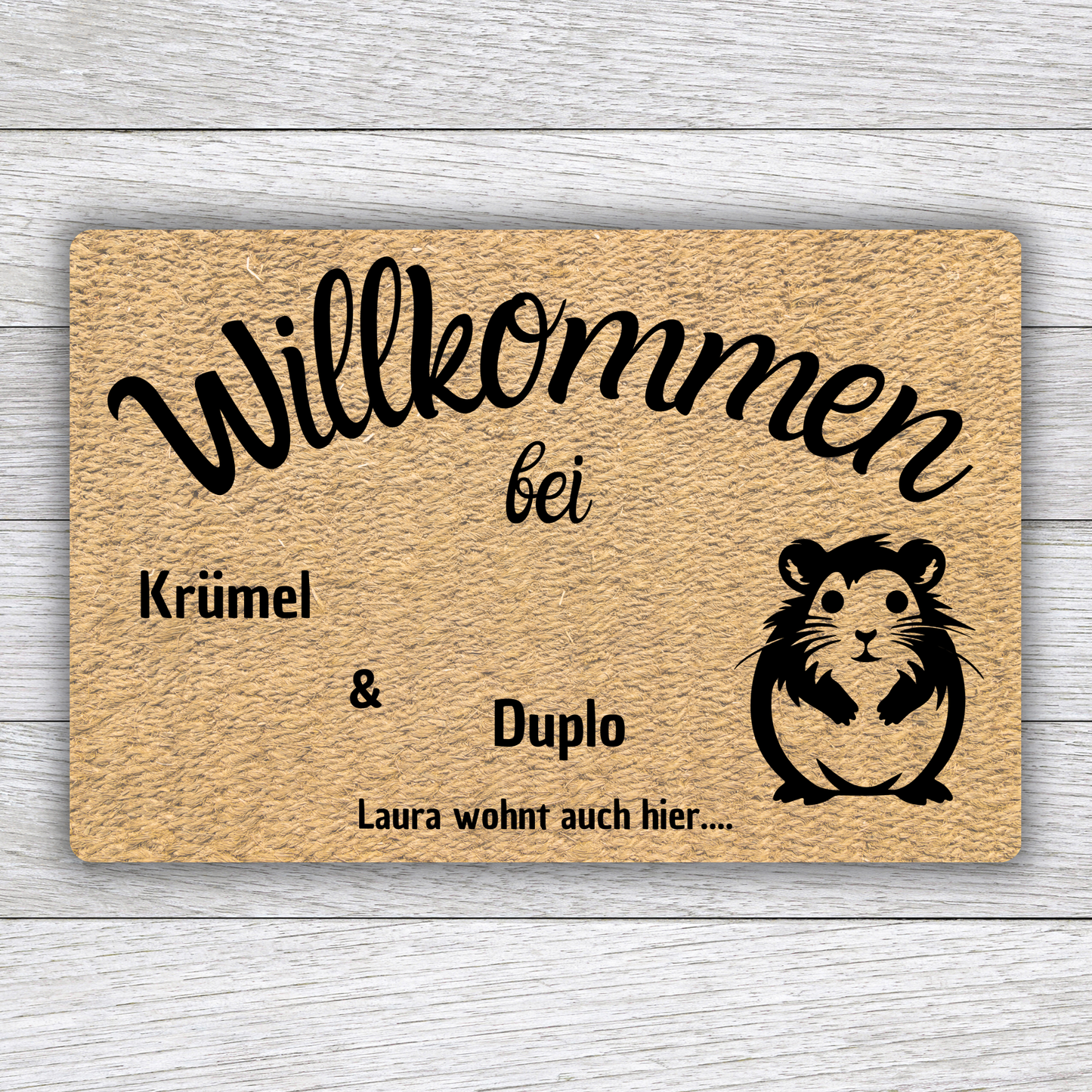 Individuell gestaltbare Hamster Fußmatte mit Tiernamen – Willkommen bei – 60x40 cm