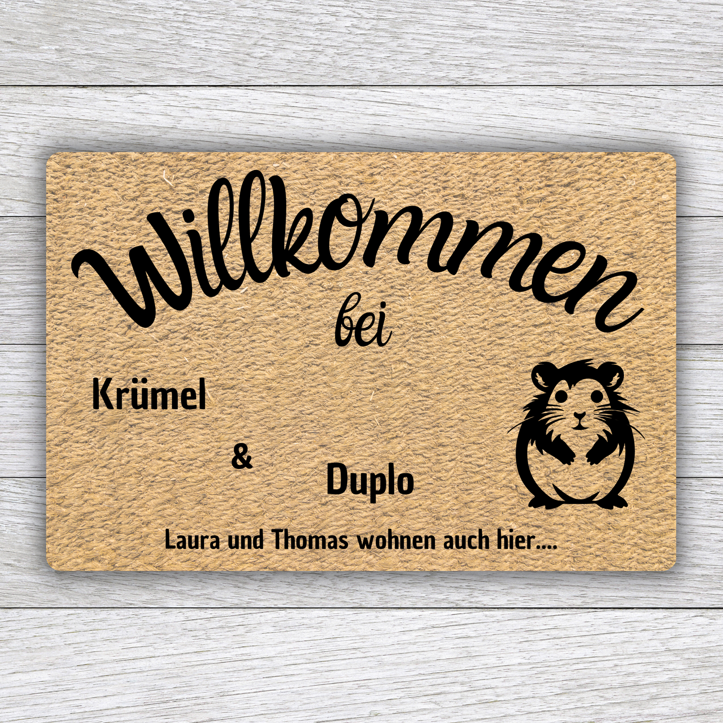Individuell gestaltbare Hamster Fußmatte mit Tiernamen – Willkommen bei – 60x40 cm