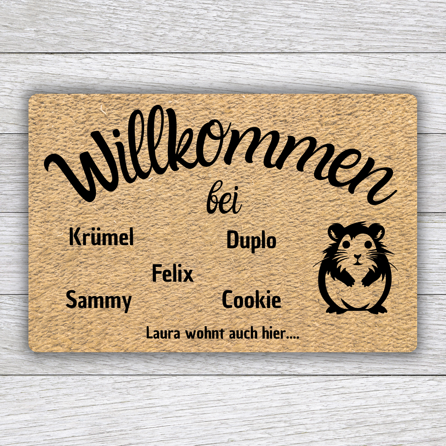 Individuell gestaltbare Hamster Fußmatte mit Tiernamen – Willkommen bei – 60x40 cm