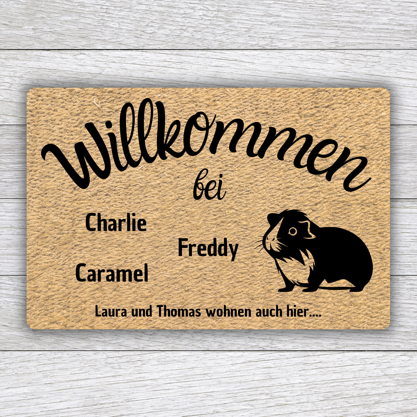 Individuell gestaltbare Meerschweinchen Fußmatte mit Tiernamen – Willkommen bei – 60x40 cm