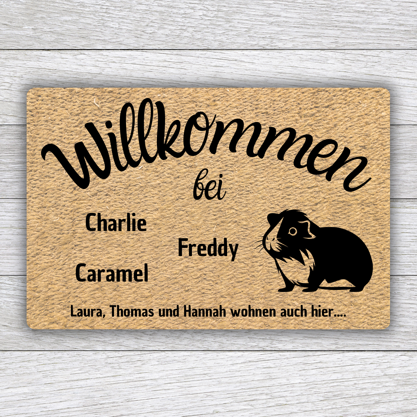 Individuell gestaltbare Meerschweinchen Fußmatte mit Tiernamen – Willkommen bei – 60x40 cm