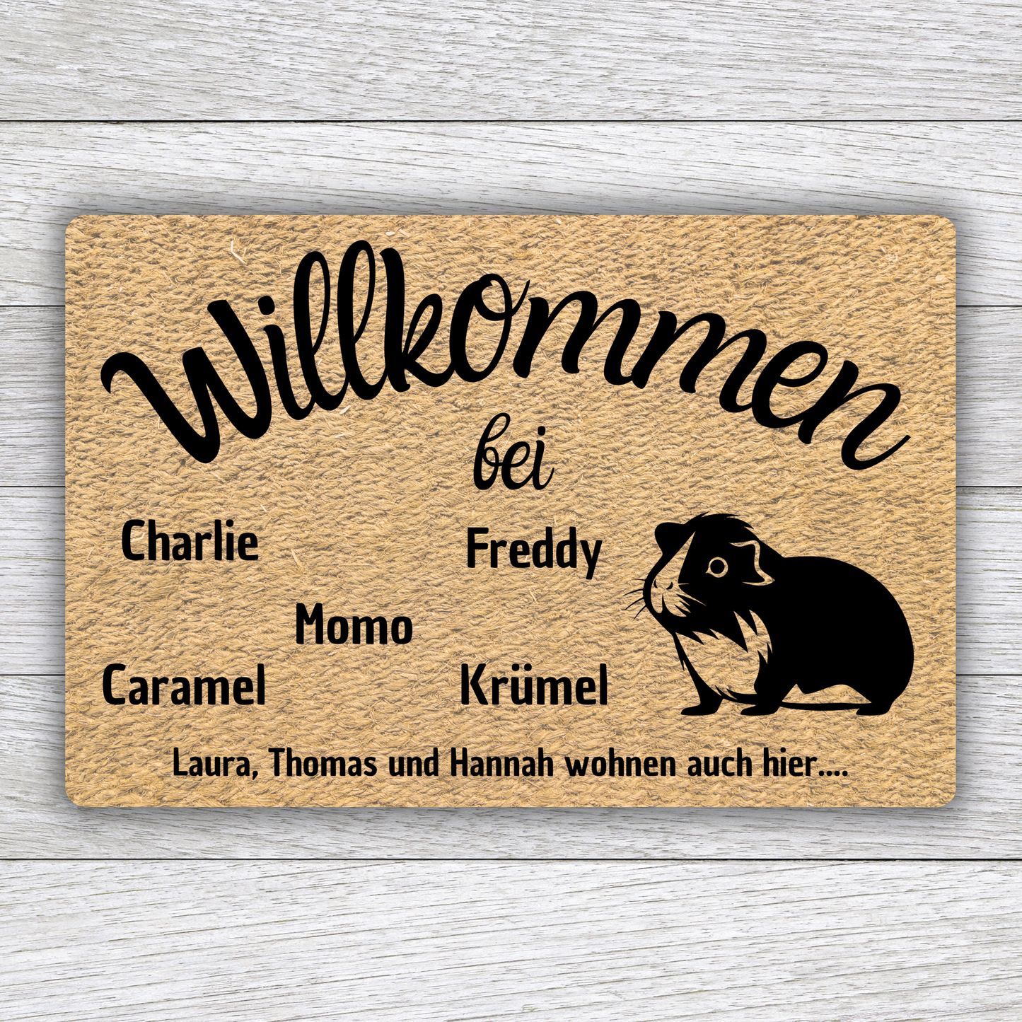 Individuell gestaltbare Meerschweinchen Fußmatte mit Tiernamen – Willkommen bei – 60x40 cm