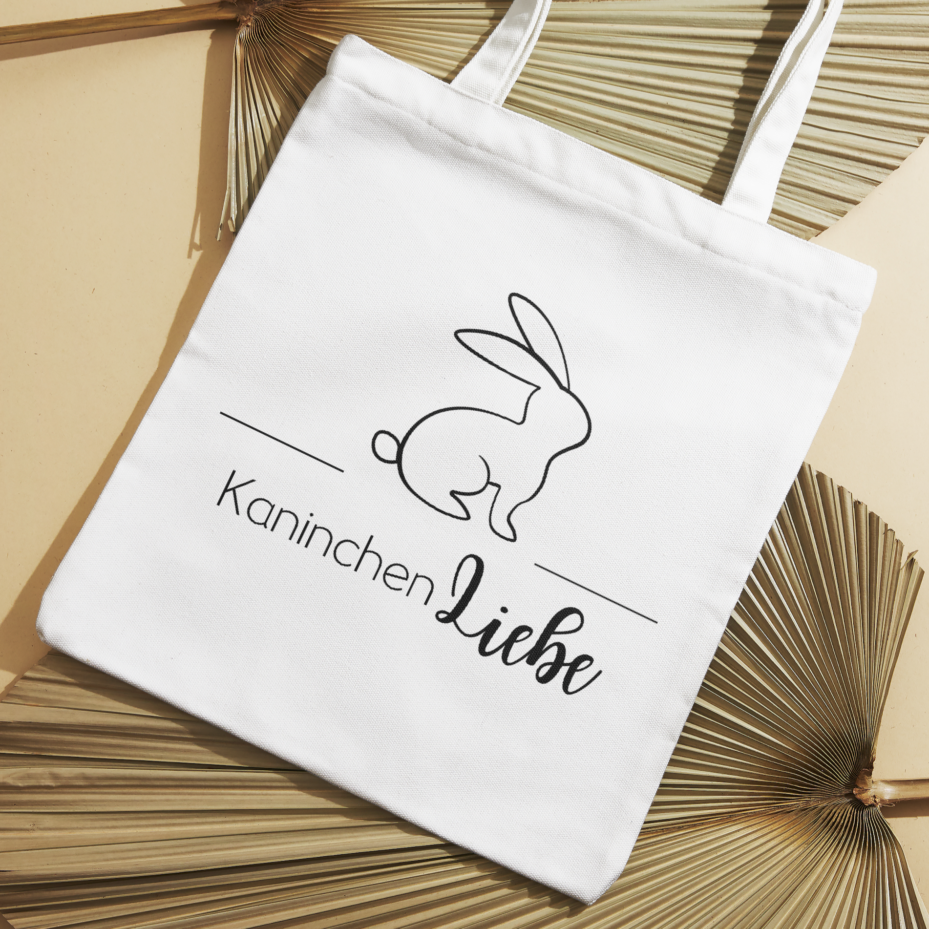 Baumwolltasche mit Motiv Kaninchen-Liebe in der Farbe weiß