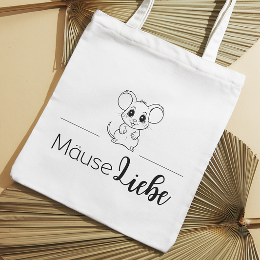 Baumwolltasche mit Motiv Mäuse-Liebe in der Farbe weiß