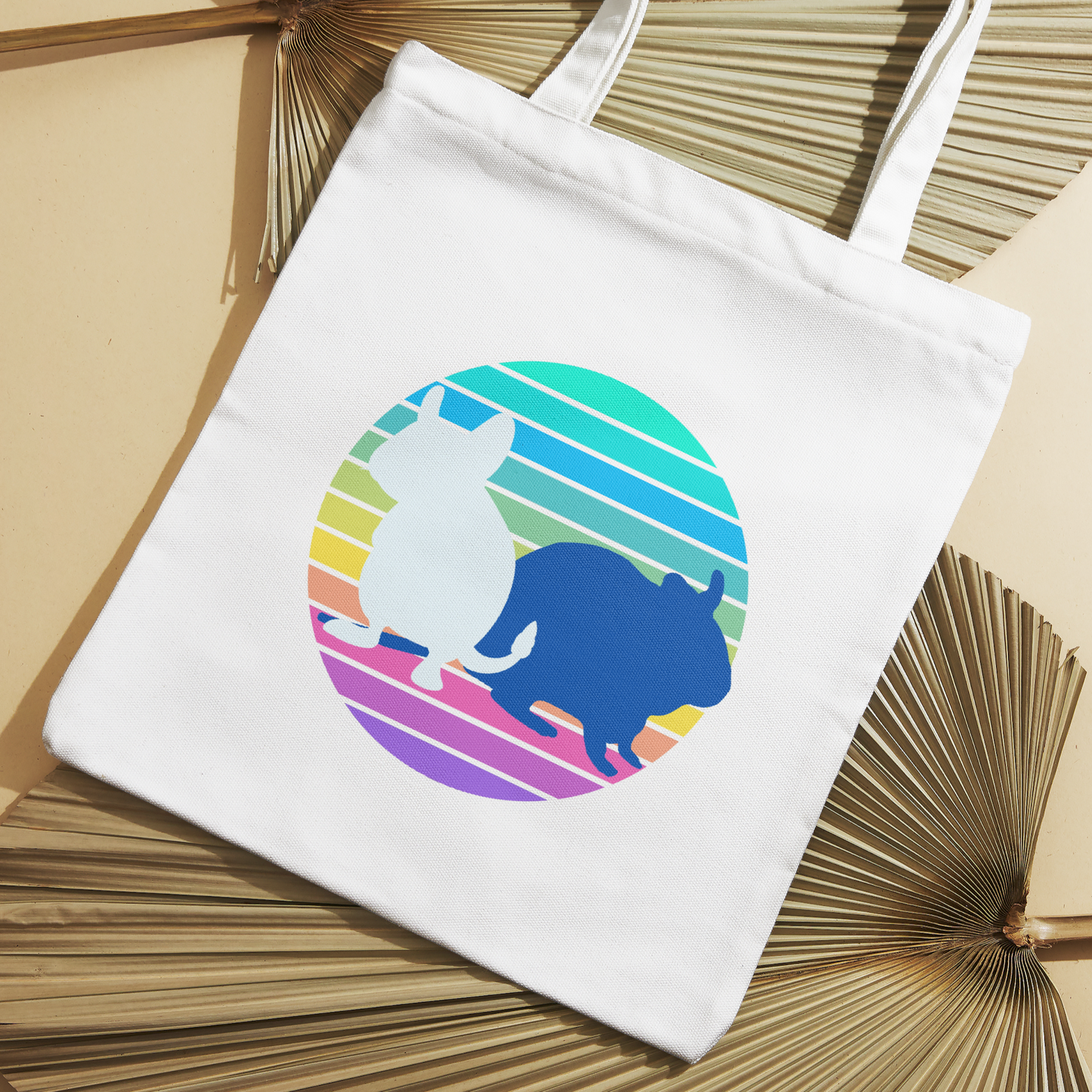 Baumwolltasche mit Motiv Regenbogen-Degus in der Farbe weiss