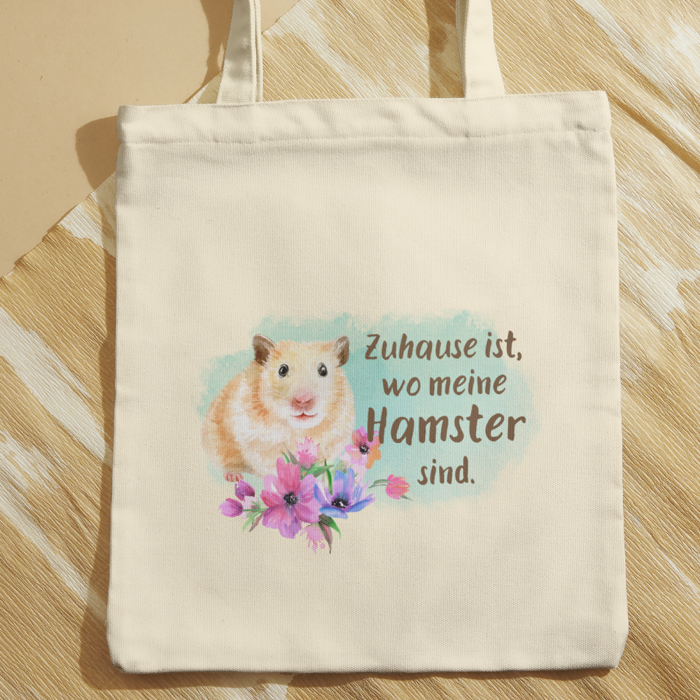Baumwolltasche mit Motiv Zuhause ist wo meine Hamster sind in der Farbe natur