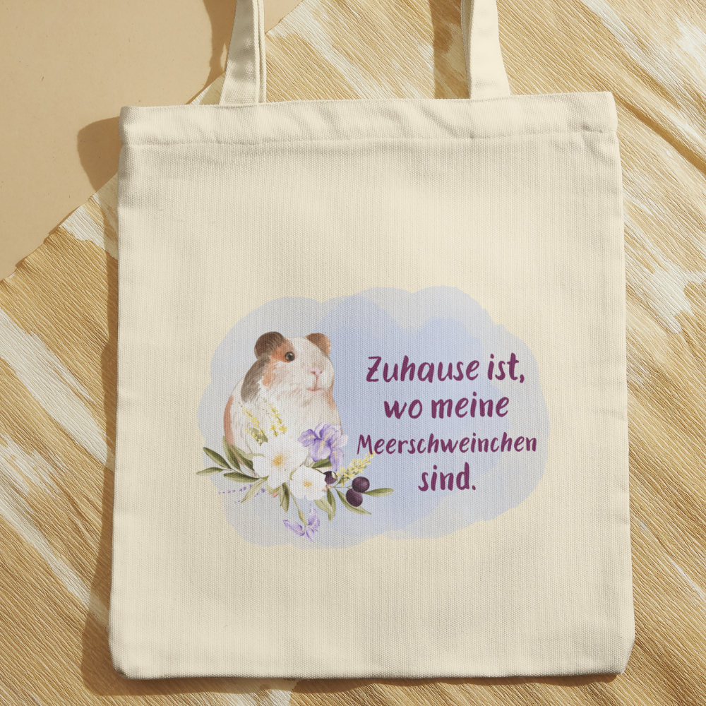 Baumwolltasche mit Motiv Zuhause ist wo meine Meerschweinchen sind in der Farbe natur