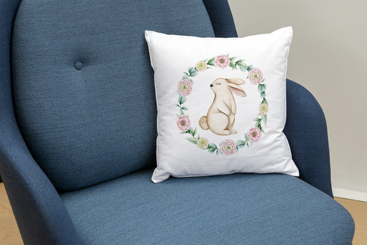 Kaninchen Kissen mit Blumenring aquarell