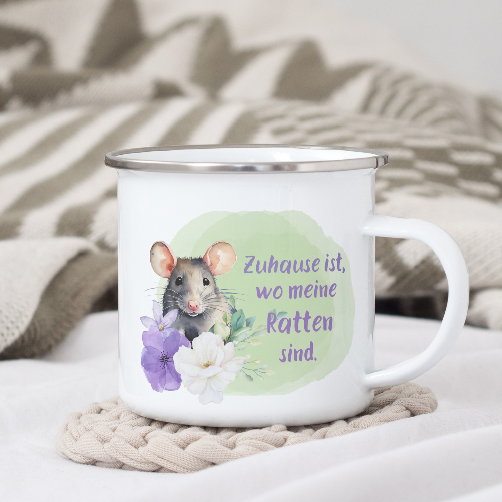 Emaille Tasse Zuhause ist, wo meine Ratten sind
