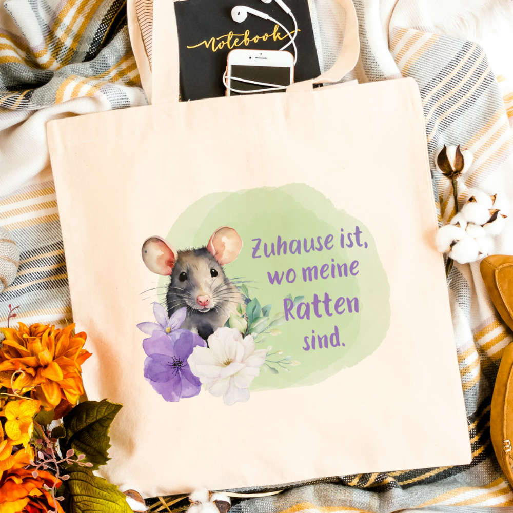 Baumwolltasche Zuhause ist, wo meine Ratten sind in weiß oder natur
